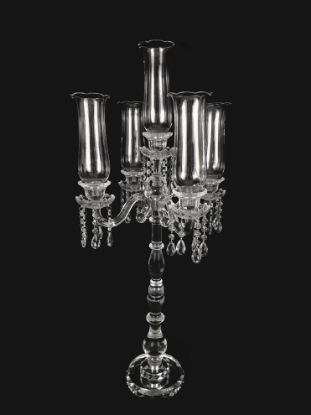 Picture of CCH1315 - Tall 5 Arm Premium Gem Cut with Hurricane Taper Crystal Glass Candle Holder 40"