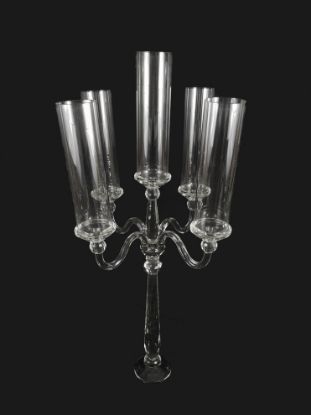 Picture of CCH8112 - Tall 5 Arm Premium Gem Cut with Hurricane Tube Crystal Glass Candle Holder 40"