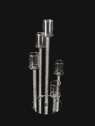 Picture of CCH4360 -  5 Head Candlestick Holders  with Glitter Detail Wedding Table Centerpiece 25"