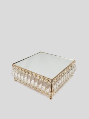 Picture of 18PF0605-S - 10" Square Gold Cake Stand Crystal Beaded with Mirror Topped
