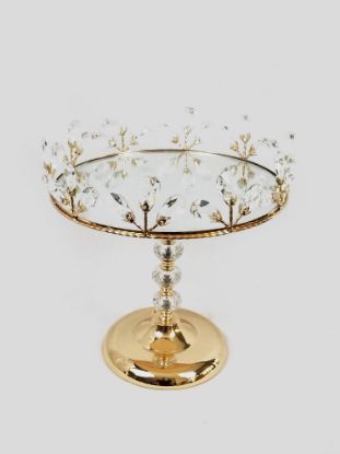 Picture of CH5444 GD -  12" Gold Sparkling  Crystal Beaded Cake Stand with Mirrored Top