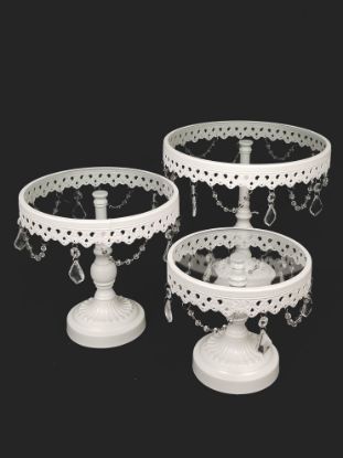 Picture of KK3 WT - White Set of 3 Round Metal Cake Stand With Glass Top