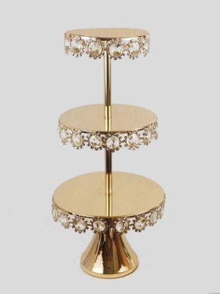Picture of KK4 GD - 3 Tier Gold Premium Metal Cupcake Stand with Round Decorative Crystals