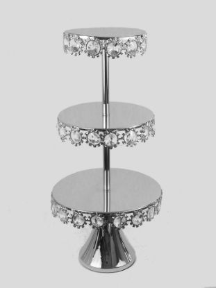 Picture of KK4 SL - 3 Tier Silver Premium Metal Cupcake Stand with Round Decorative Crystals