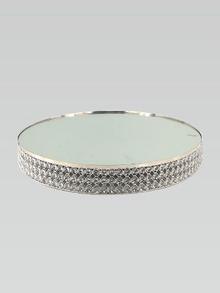Picture of CK5443 SL - 24.5" Silver Crystal Beaded Metal Riser Cake Stand with Glass Top
