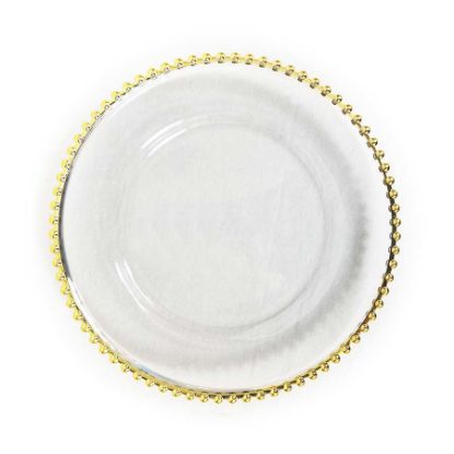 Picture of GP5428 GD - 13" Round Beaded Gold  Glass Charger Plates