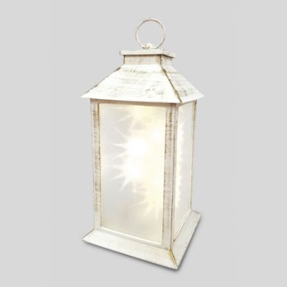 Picture of 2639 - 15" White Vintage-Style Lantern and LED Sparkle Lights