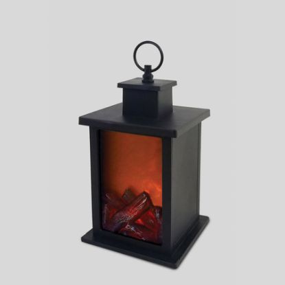 Picture of 2641 - 9" Black Vintage-Style Fireplace Lantern and flameless LED Panel