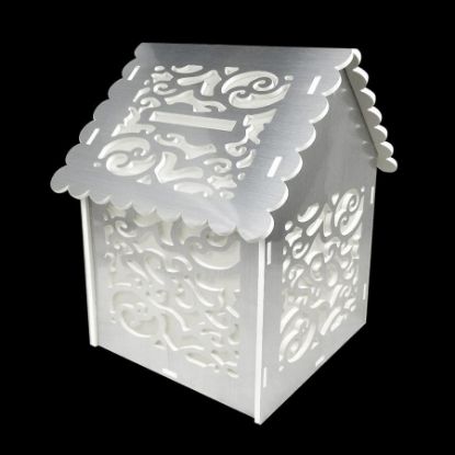 Picture of WM-HBX01 SL -  Silver House Shaped Money Box with Laser Cut Swirls