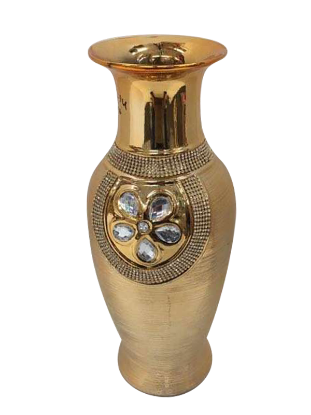 Picture of 447-1U - Gold Vase Elegant Ceramic with Crystal Detail 17"