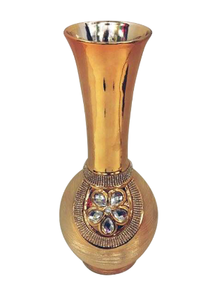 Picture of 451-1U - Gold Vase Elegant Ceramic with Crystal Detail 18"