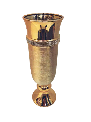 Picture of 535-1 - Gold Vase Elegant Ceramic with Crystal Detail 19"
