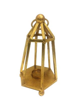 Picture of FJ70326 -  Gold Geometric Metal Wired Decor Lantern Candle Holder 10"