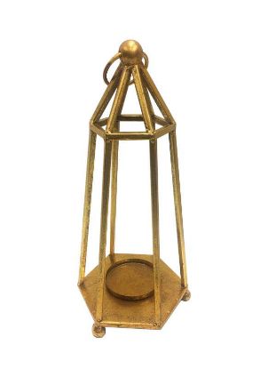 Picture of FJ70327 -  Gold Geometric Metal Wired Decor Lantern Candle Holder 16"