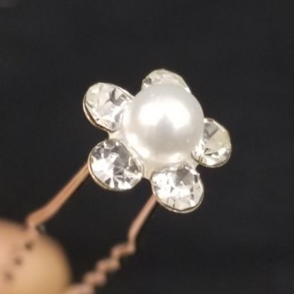 Picture of 20pcs Pearl Flower (S) Rhinestone Hair Pins