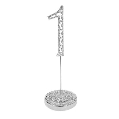 Picture of Number 1 Silver Rhinestone Crystal Metal Cake Topper  3-3/4-Inch