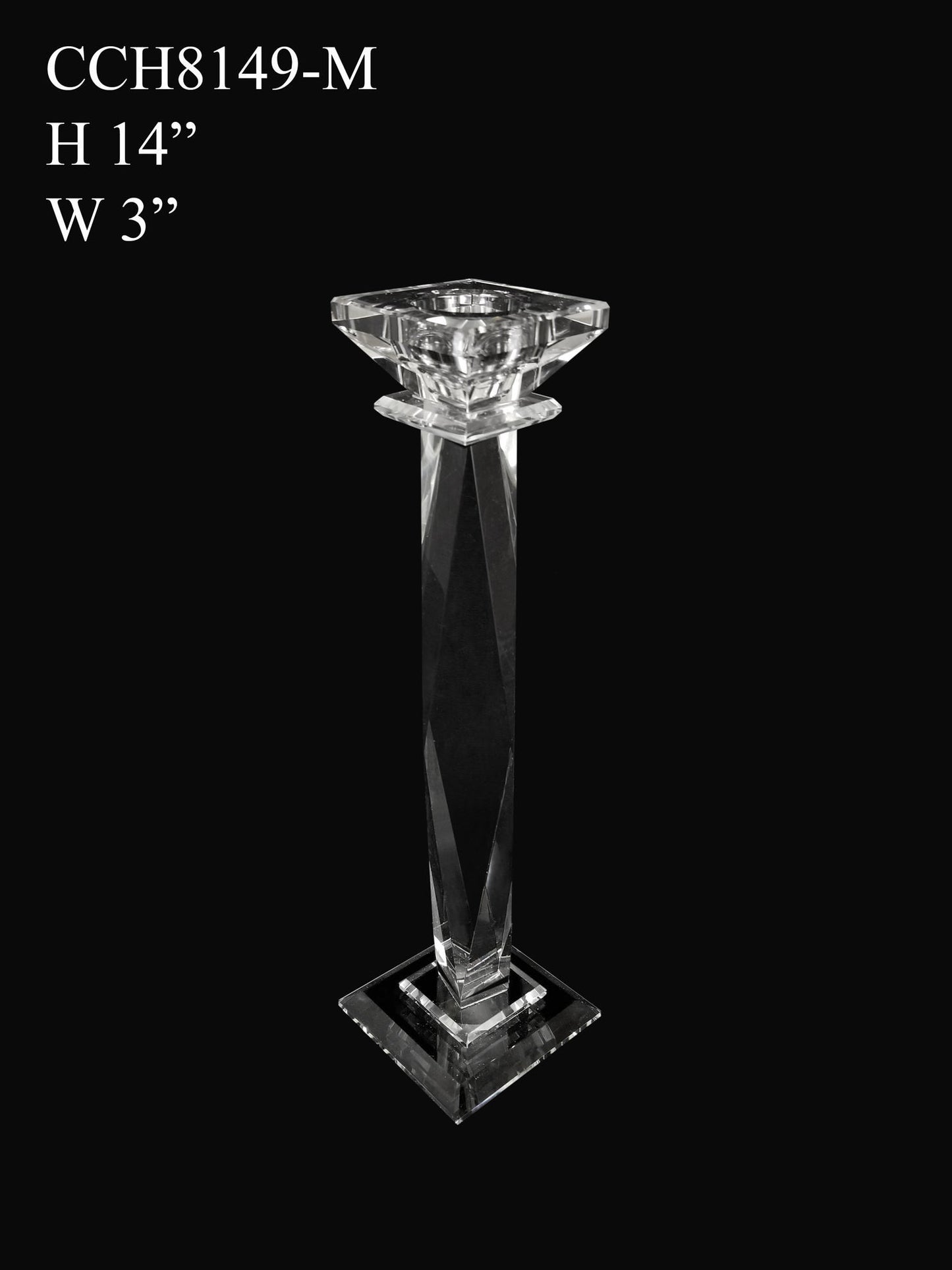 CCH8149-M - Premium Glass Crystal Pillar Candle Holder 14"