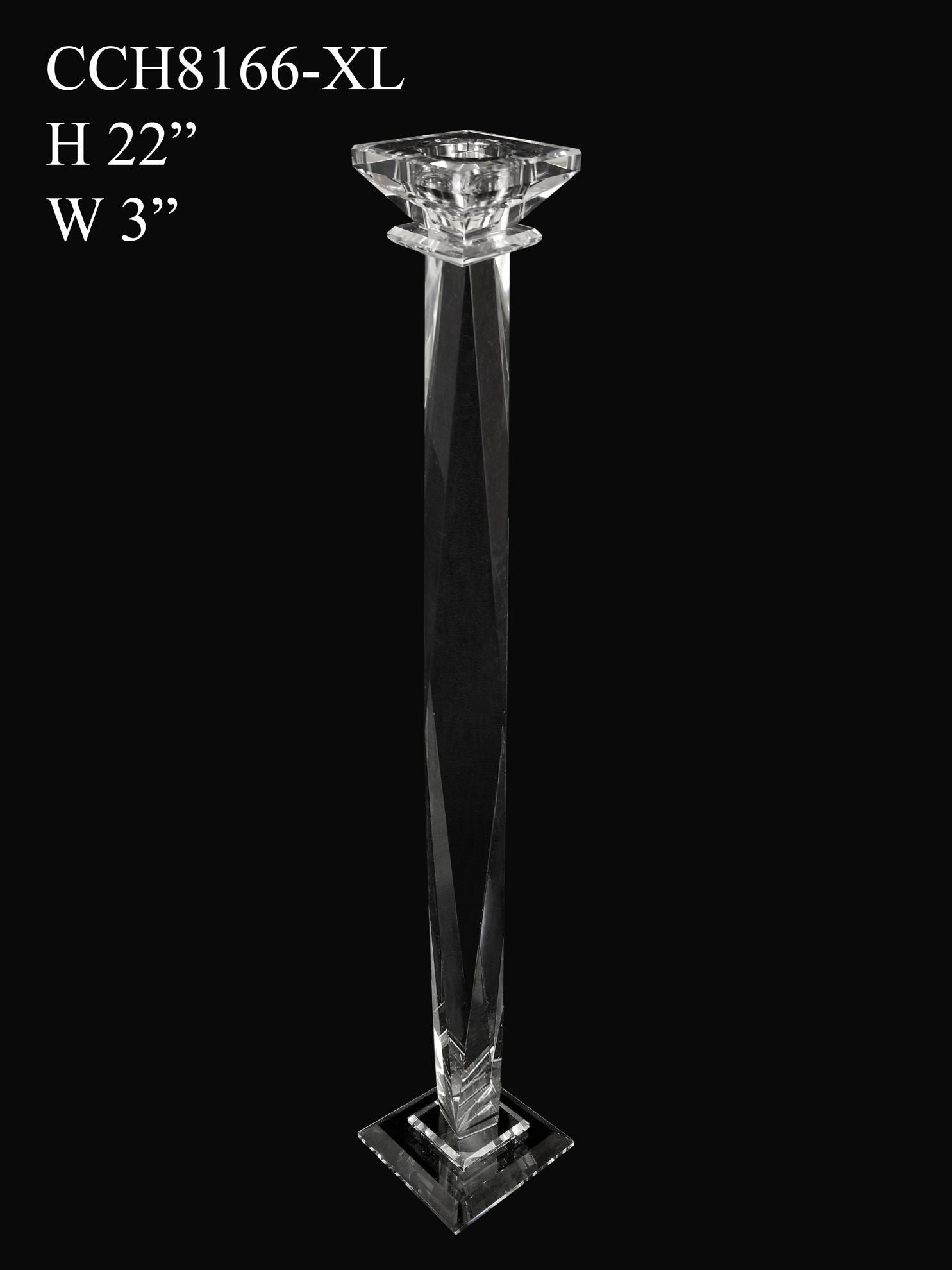 CCH8166-XL - Premium Glass Crystal Pillar Candle Holder 22"