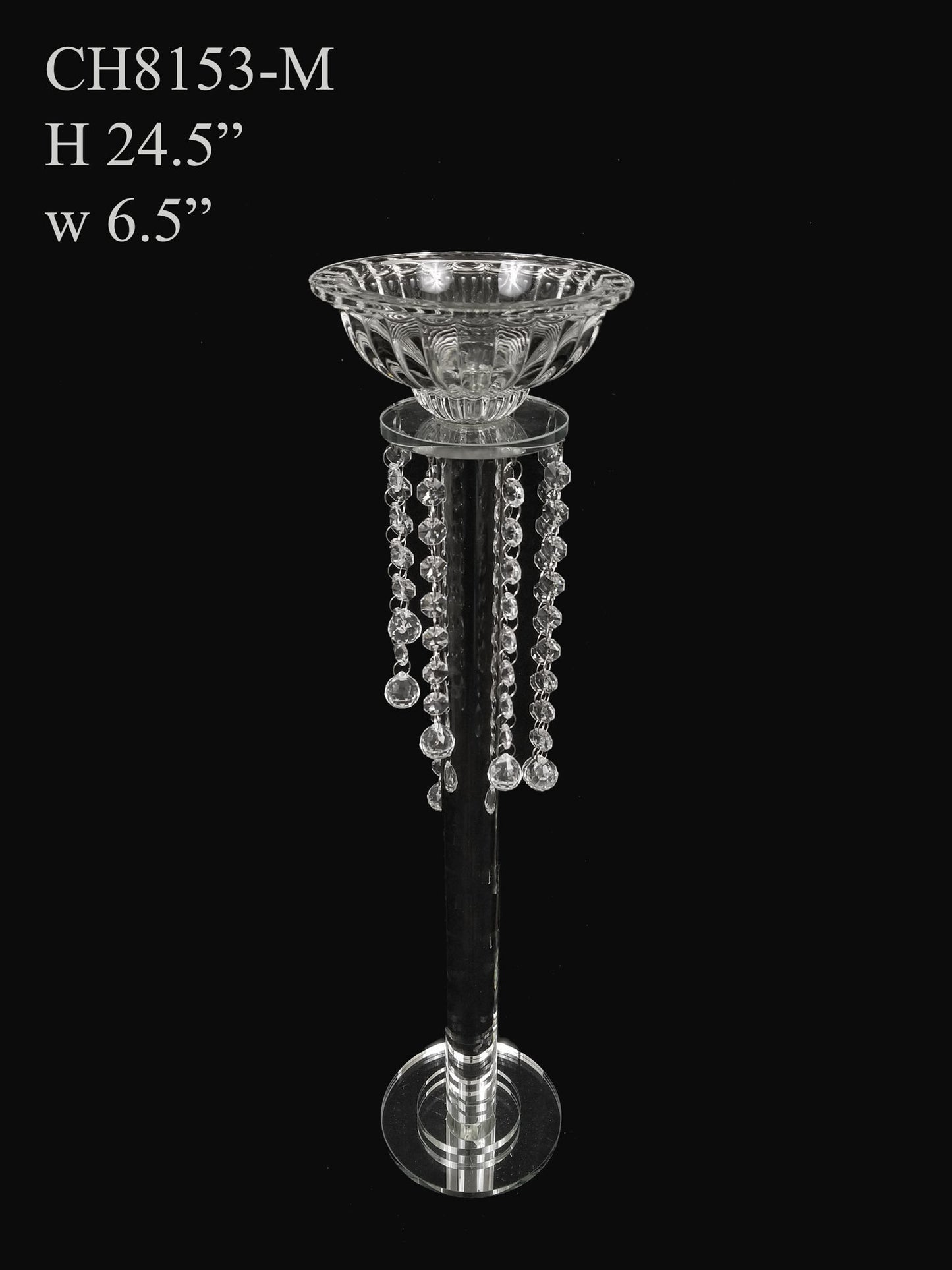 CH8153-M - Premium Glass Crystal Pillar Candle and Flower Holder 24.5"