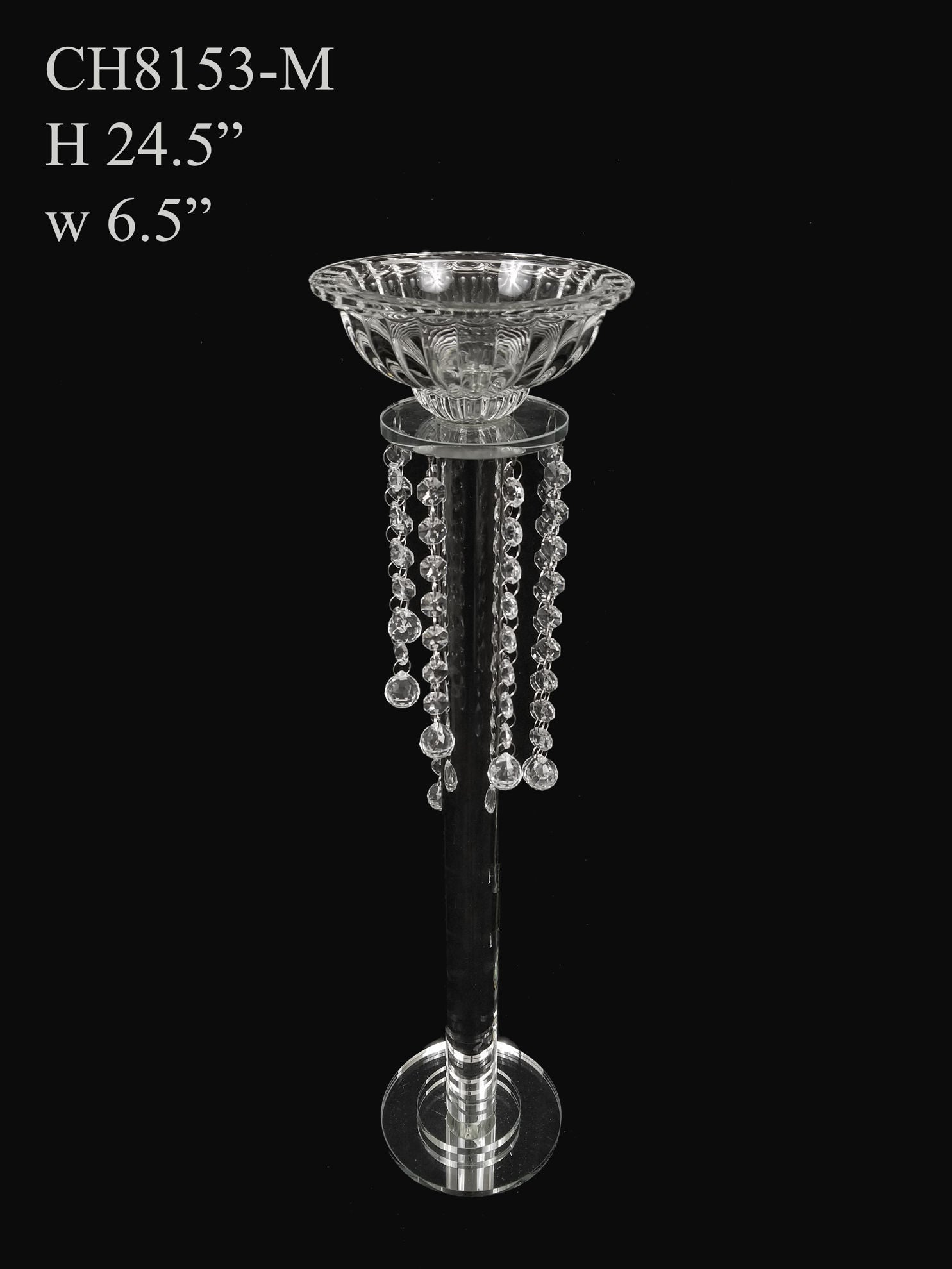 CH8153-M - Premium Glass Crystal Pillar Candle and Flower Holder 24.5"