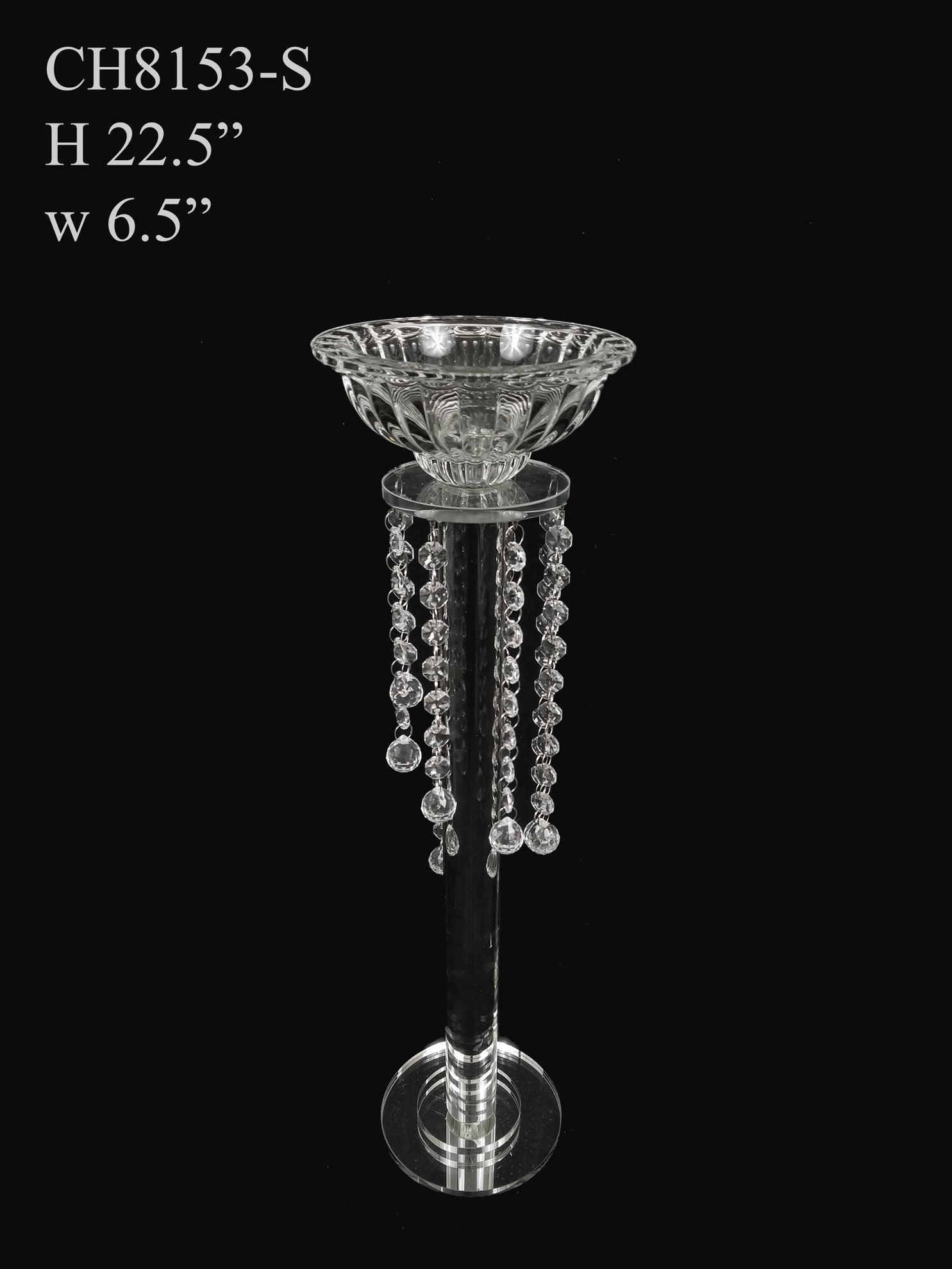 CH8153-S - Premium Glass Crystal Pillar Candle and Flower Holder 22.5"