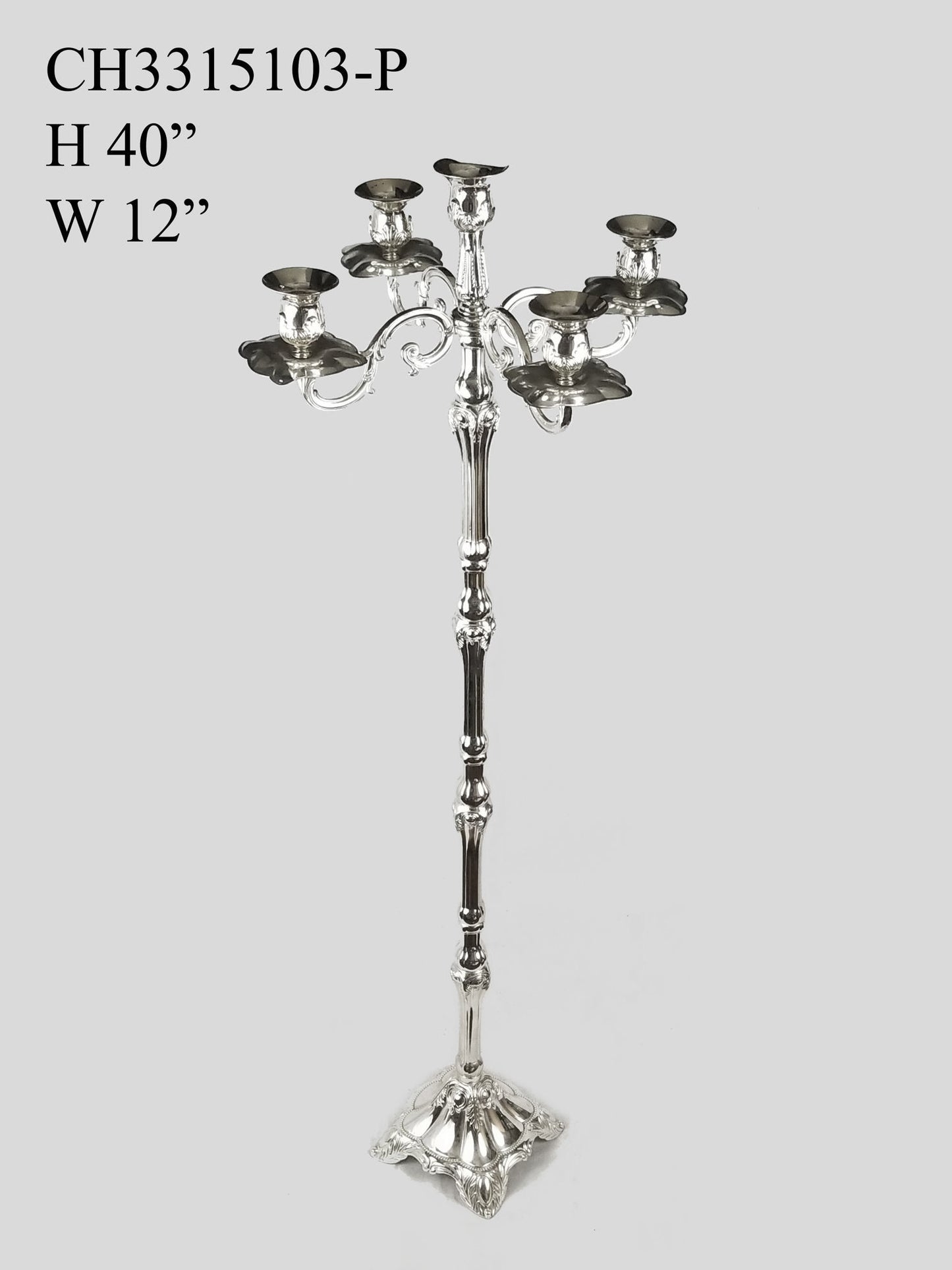 CH3315103-P - Silver Metal 4 Arms and 1 Head Candle Holder  40"