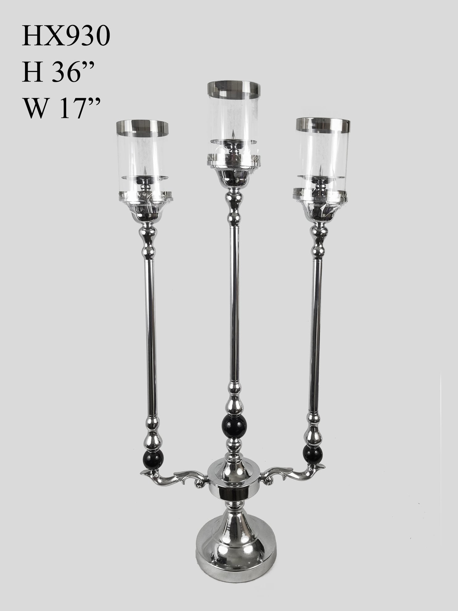 HX930 - 3 Arms Candle Holder With Hurricane Glass Tube