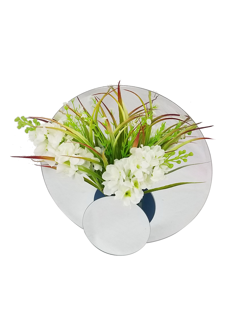 MRD-3460  -  12" Beveled Round Wall Mirror Decor with Artificial Plant