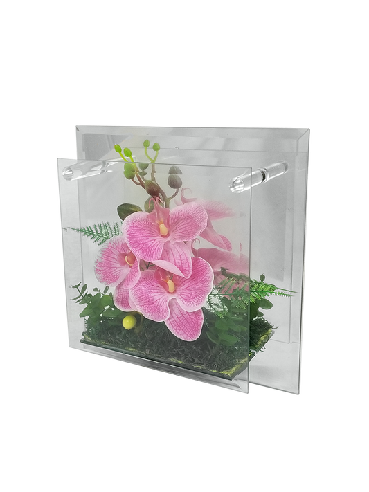 MRD-3461 -  10" Beveled Square Wall Mirror Decor with Artificial Plant