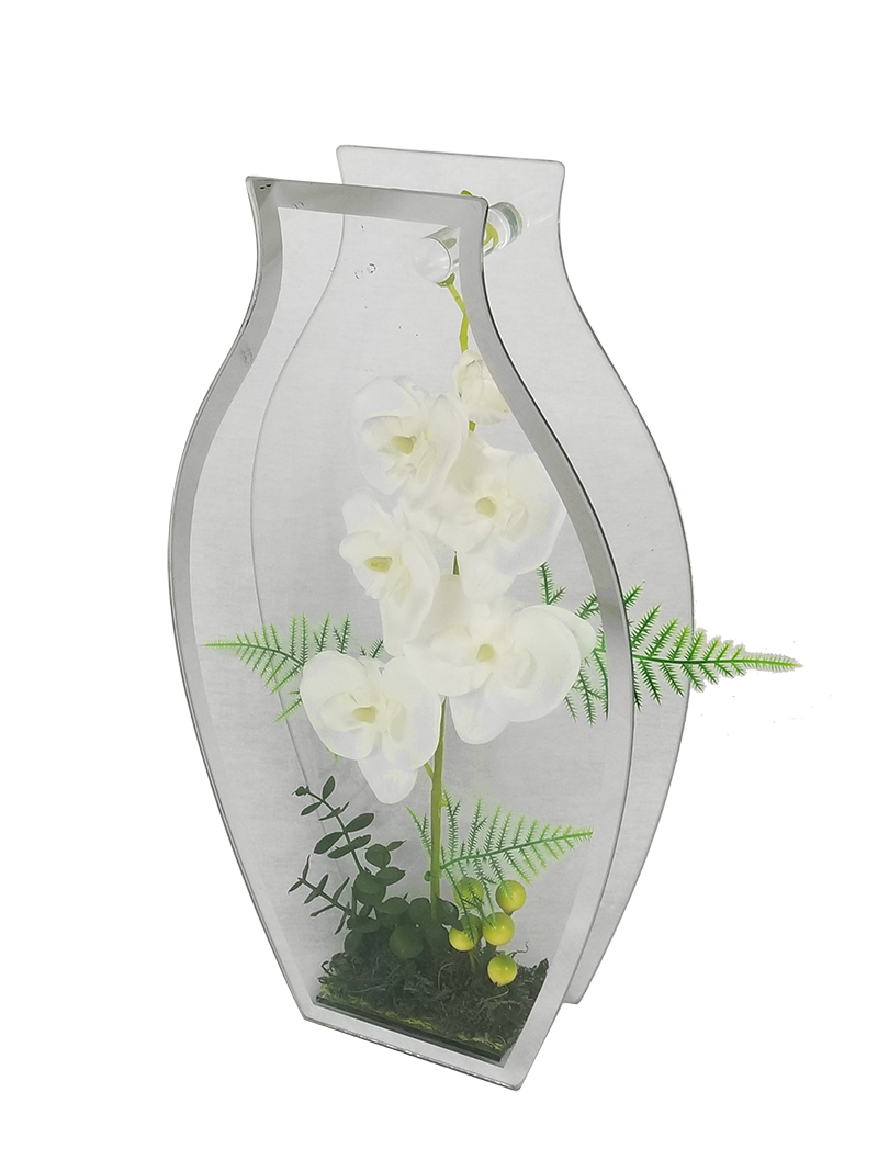 MRD-3464  -  15.5" Standing Wavy Mirror Decor with Artificial Plant