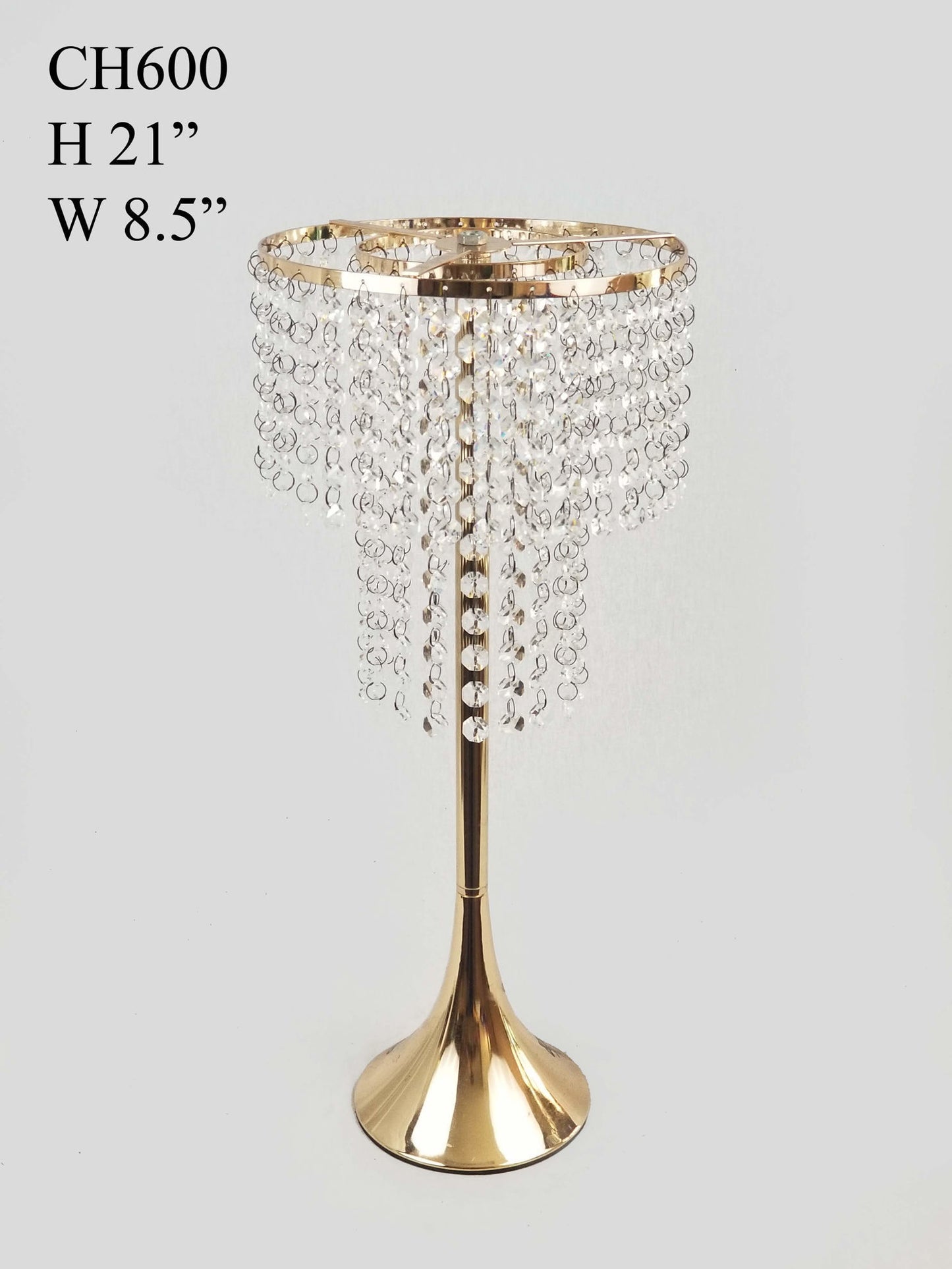 CH600 - Gold Crystal Chain Flower Diamond Pendant Chandelier Stand 21"