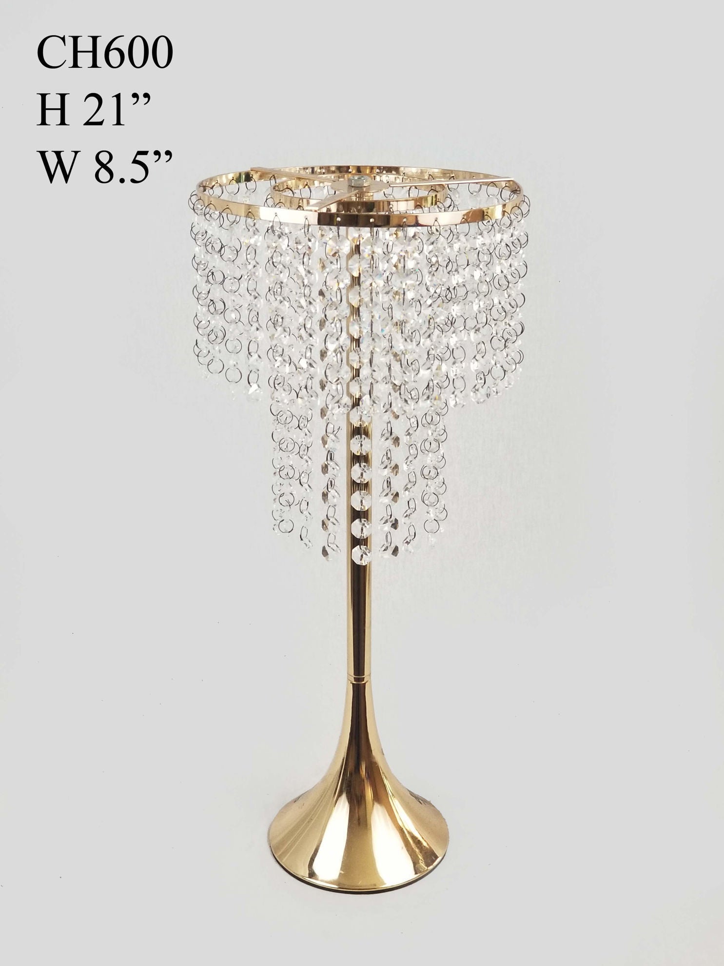 CH600 - Gold Crystal Chain Flower Diamond Pendant Chandelier Stand 21"