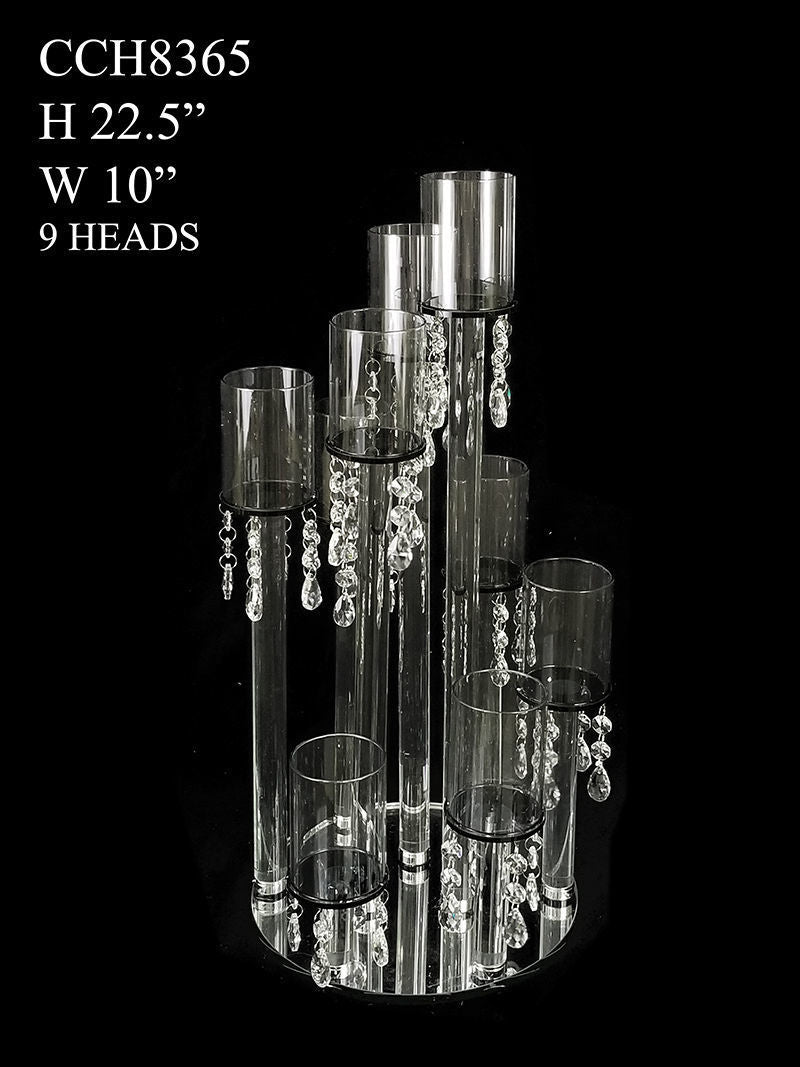 CCH8365 - 9 Head Candlestick Holders  with Dangling Crystal Wedding Table Centerpiece 22.5"