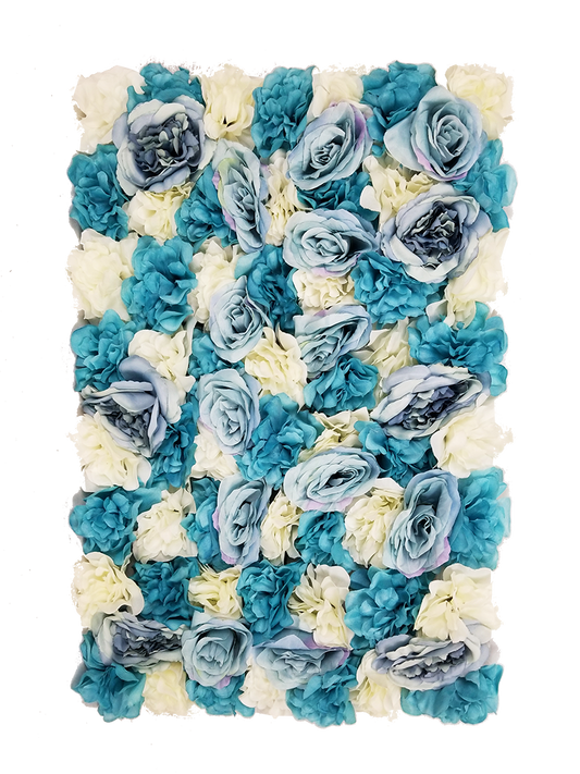 FL4060-1 - Blue Silk Rose & Hydrangea Flower Wall Mat Panel 24"
