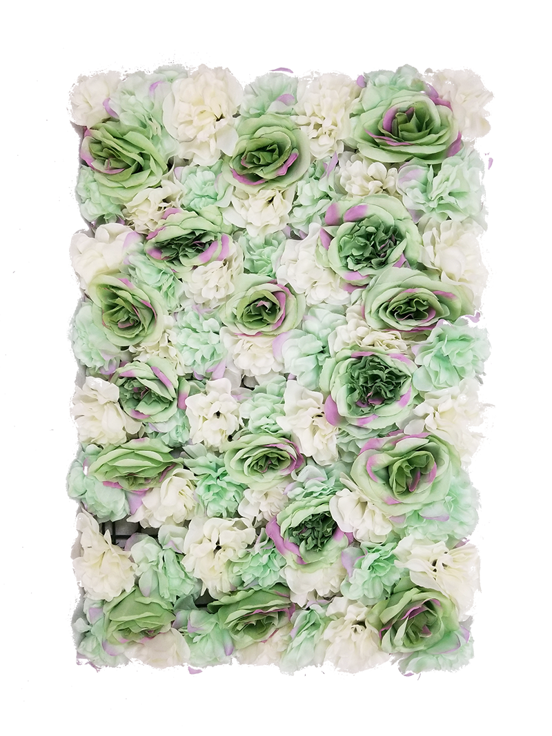 FL4060-1 - Dark Green+Purple Silk Rose & Hydrangea Flower Wall Mat Panel 24"