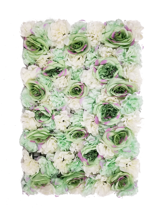 FL4060-1 - Dark Green+Purple Silk Rose & Hydrangea Flower Wall Mat Panel 24"