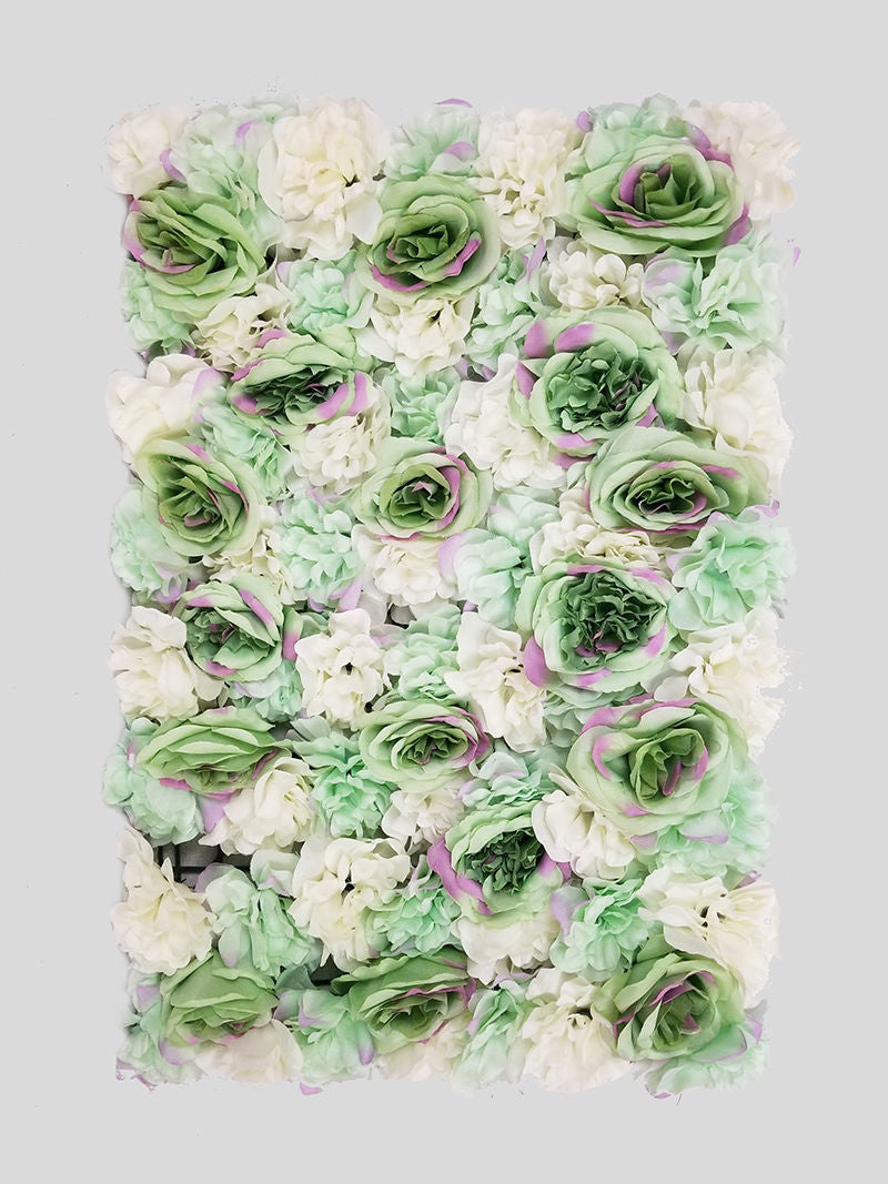 FL4060-1 - Dark Green+Purple Silk Rose & Hydrangea Flower Wall Mat Panel 24"