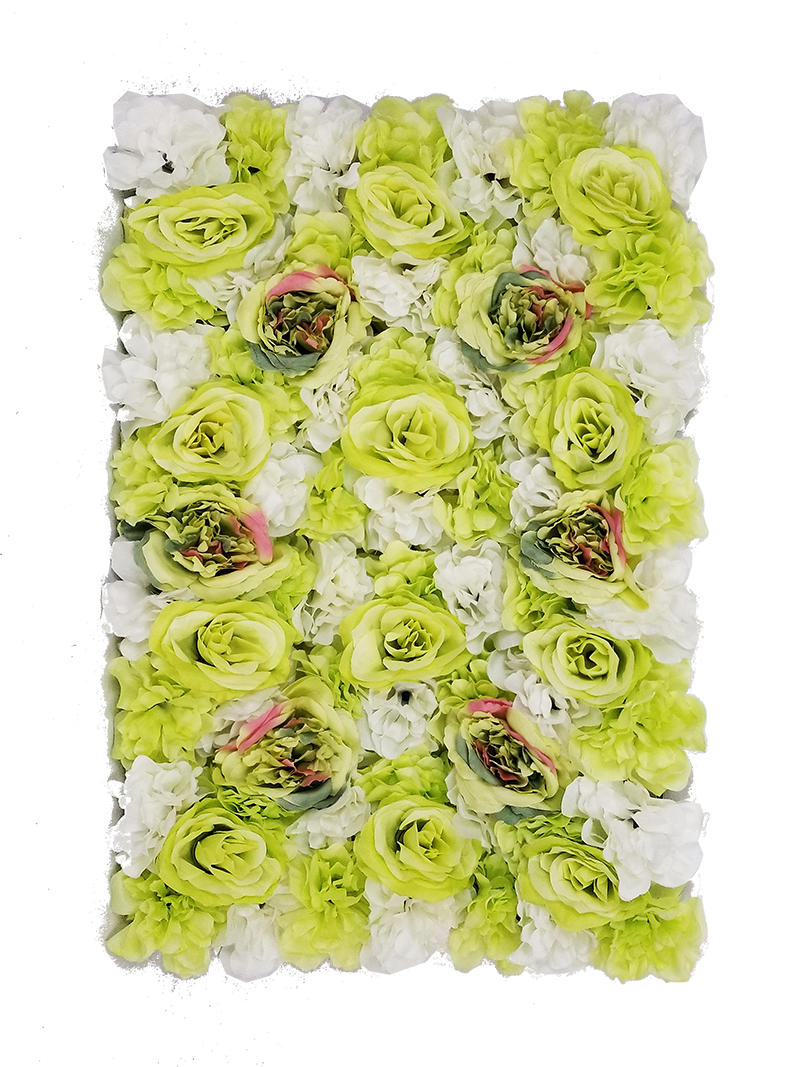 FL4060-1 - Green+Red Silk Rose & Hydrangea Flower Wall Mat Panel 24"
