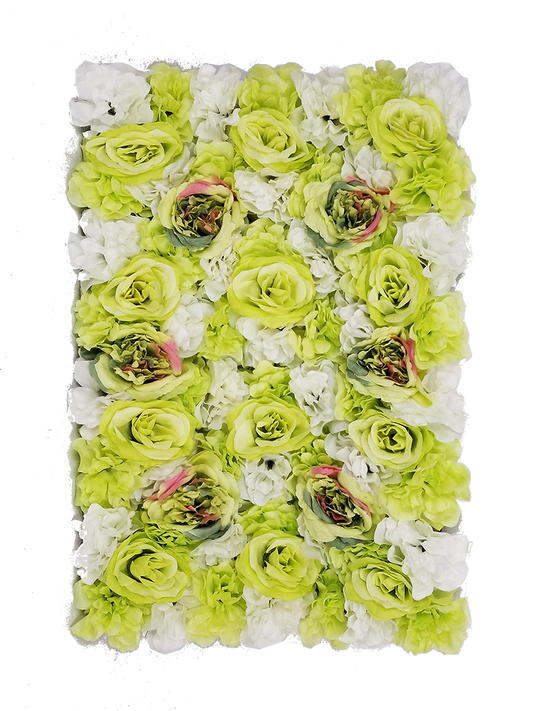 FL4060-1 - Green+Red Silk Rose & Hydrangea Flower Wall Mat Panel 24"