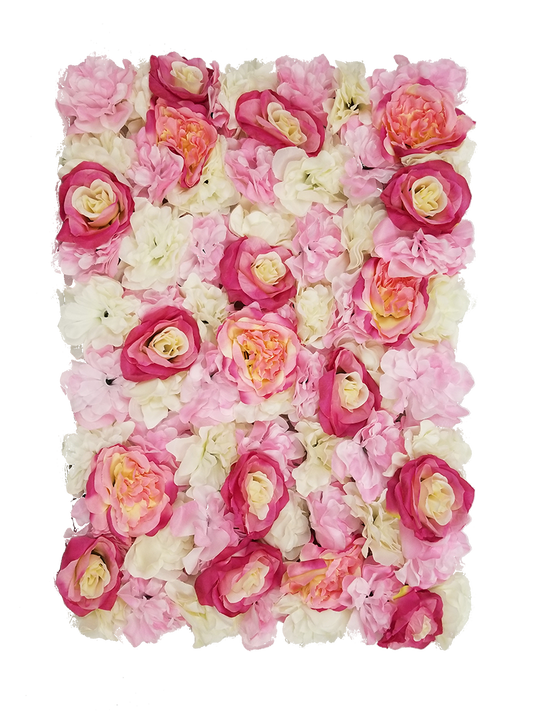 FL4060-1 - New Pink Silk Rose & Hydrangea Flower Wall Mat Panel 24"