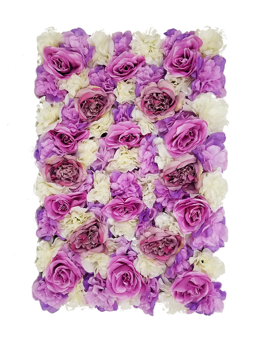 FL4060-1 - Purple+Red Silk Rose & Hydrangea Flower Wall Mat Panel 24"