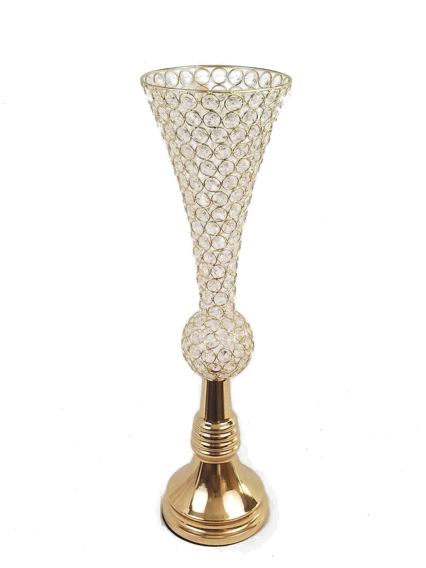 MG748989 GD - Gold Crystal Trumpet Vase For Flowers 25.5"