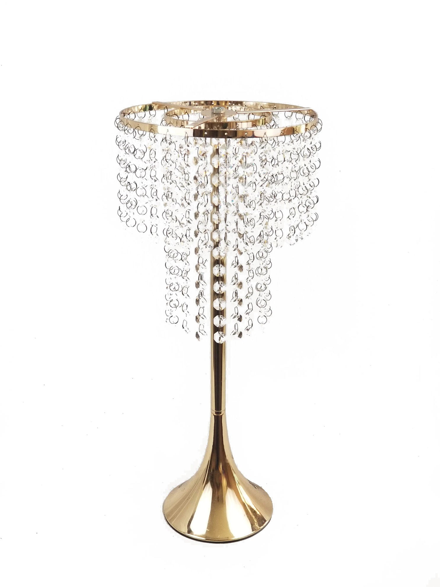 CH600 - Gold Crystal Chain Flower Diamond Pendant Chandelier Stand 21"