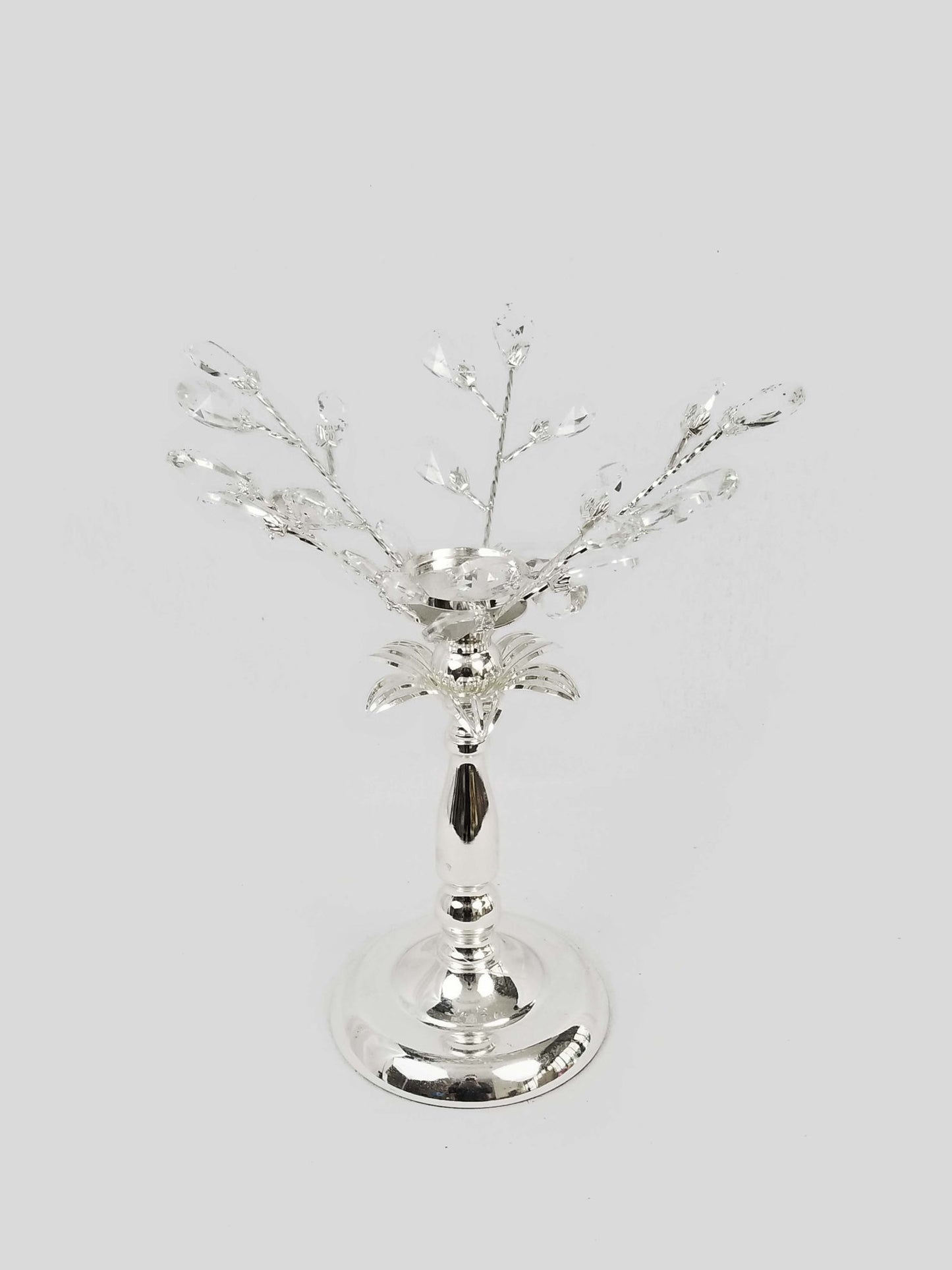 CH5447 Silver - Candle Holder With Flower Crystal Design