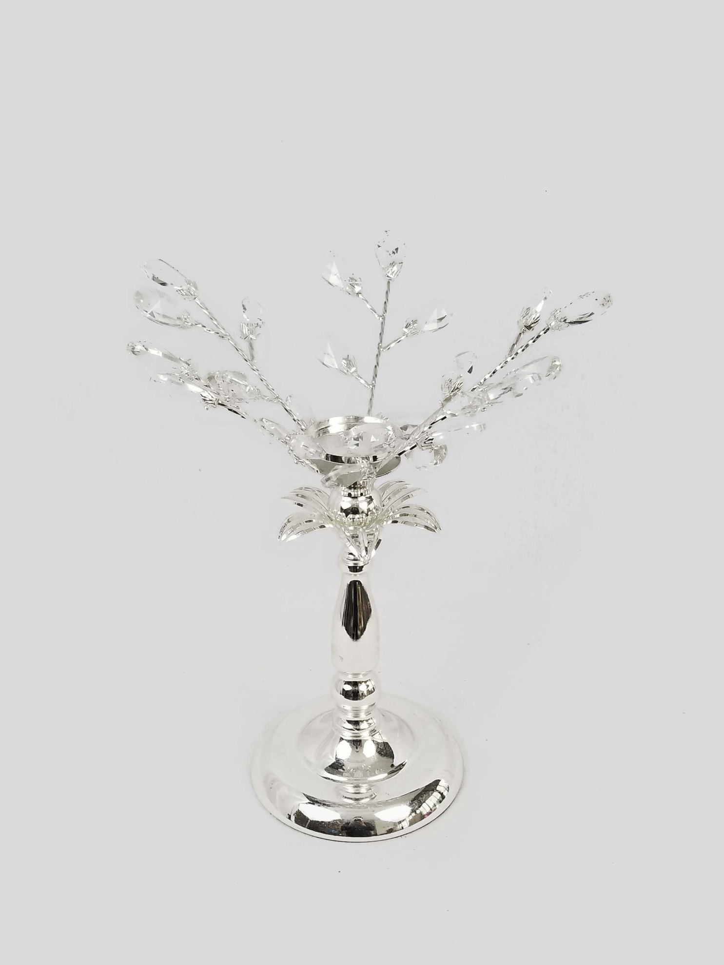 CH5447 Silver - Candle Holder With Flower Crystal Design