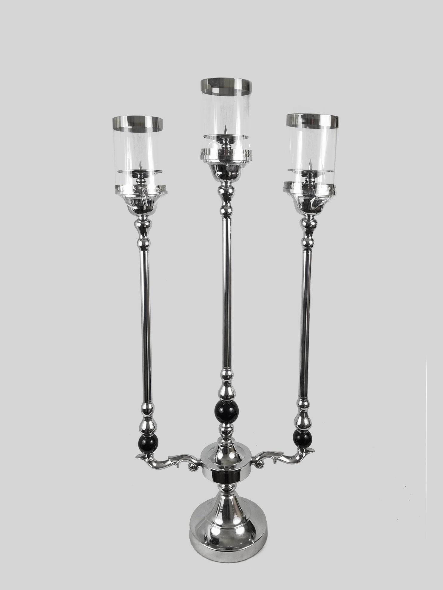 HX930 - 3 Arms Candle Holder With Hurricane Glass Tube