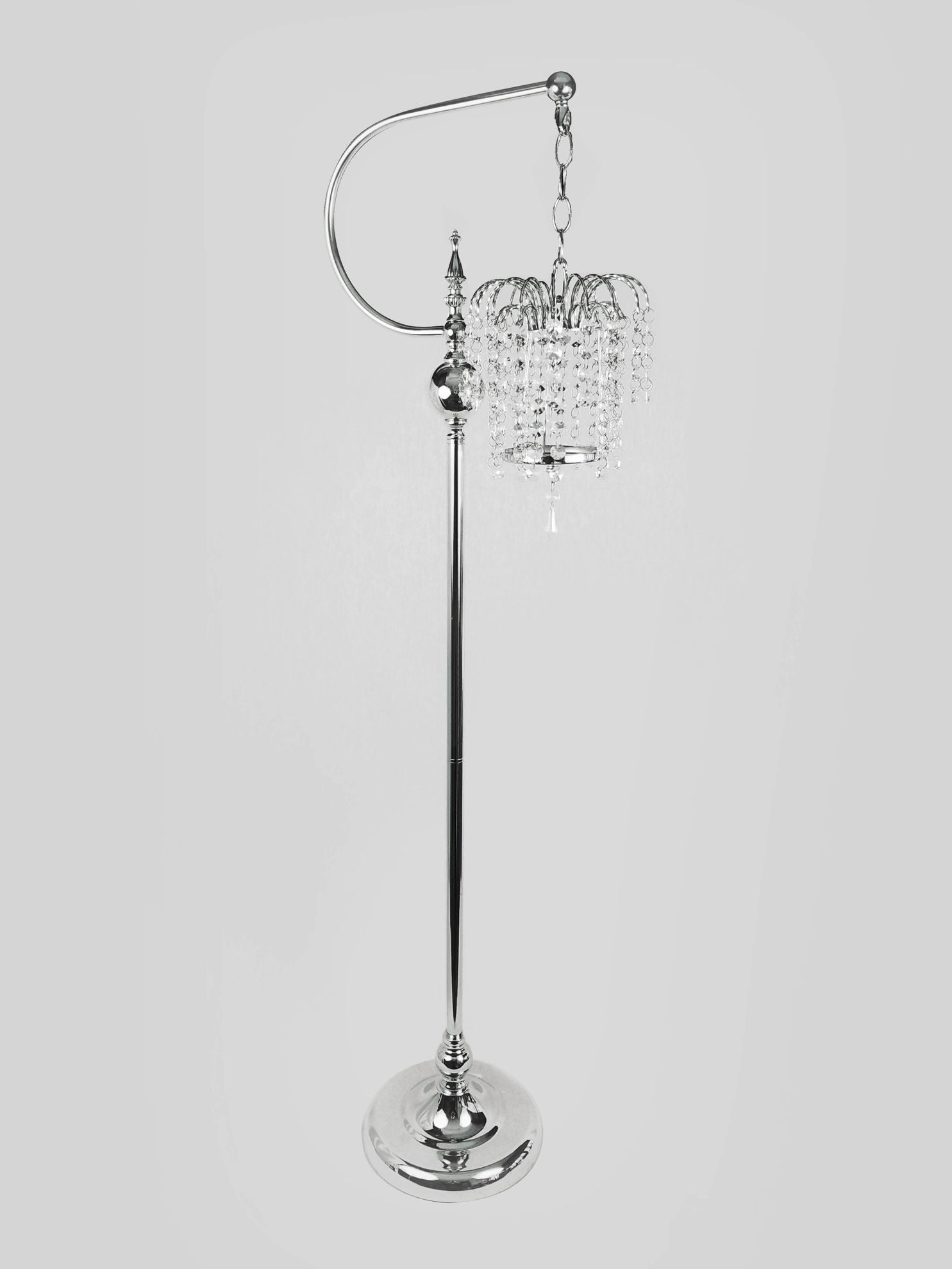 CH5464 Silver - Tall Hanging Candle Holder with Crystal Pendant 46"