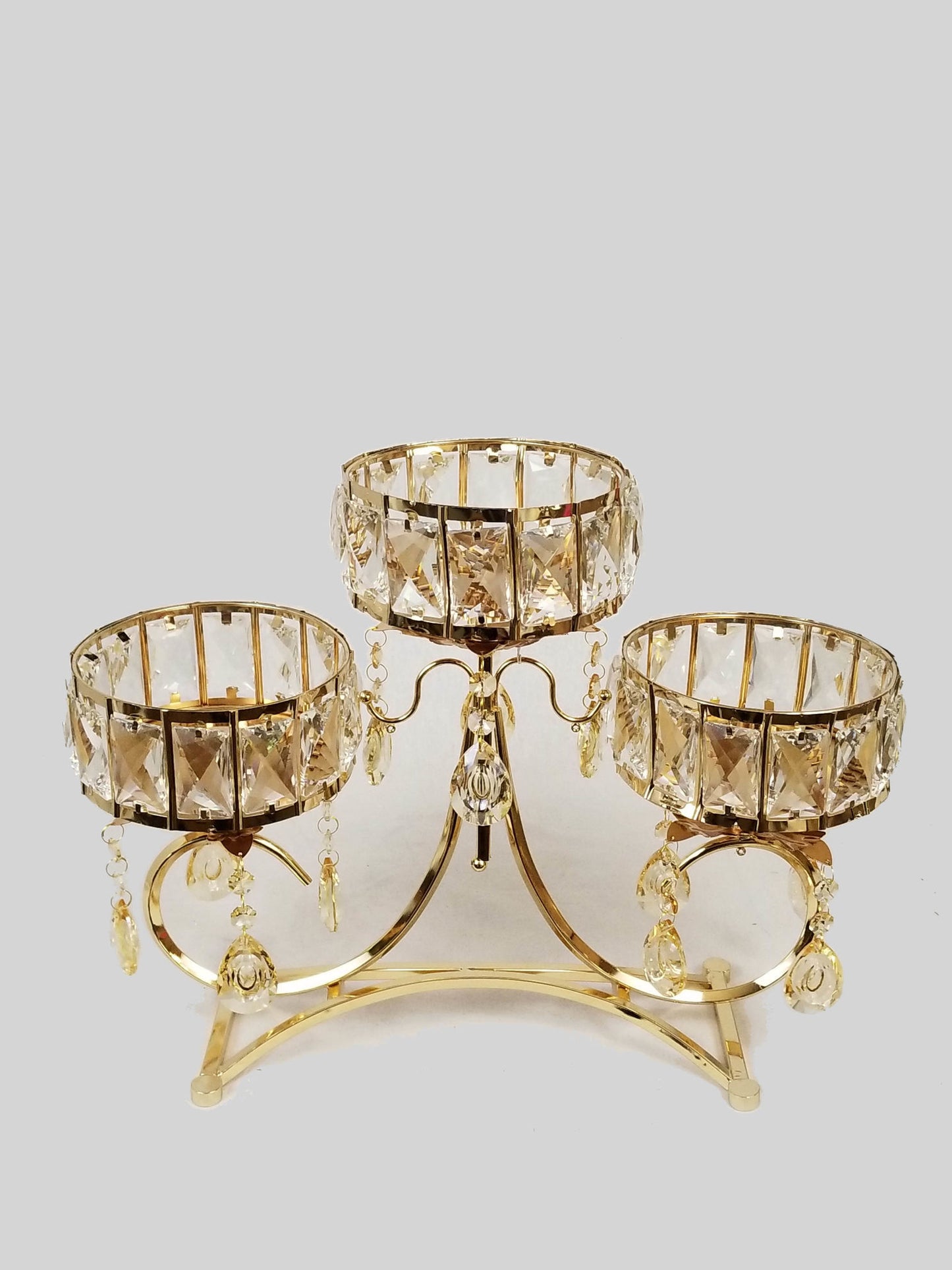 SH1215110 - Gold 3 Arm Candle Holder with Crystal 14"