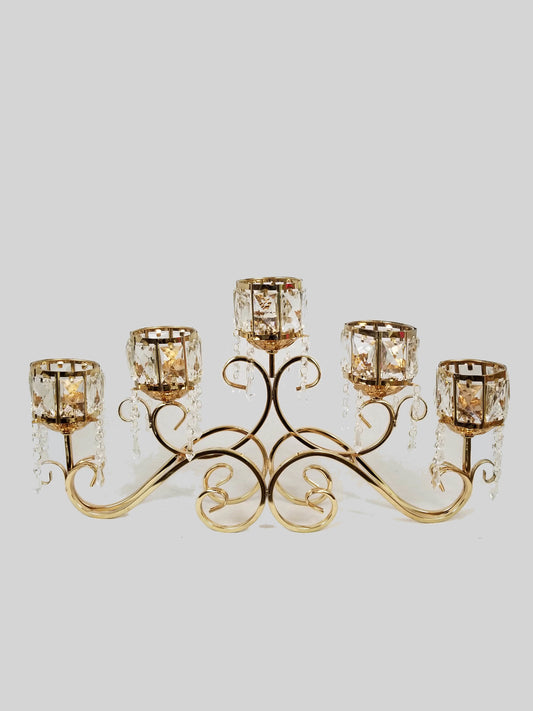 SH13666-5 - Gold 5 Arm Candle Holder with Crystal 14"