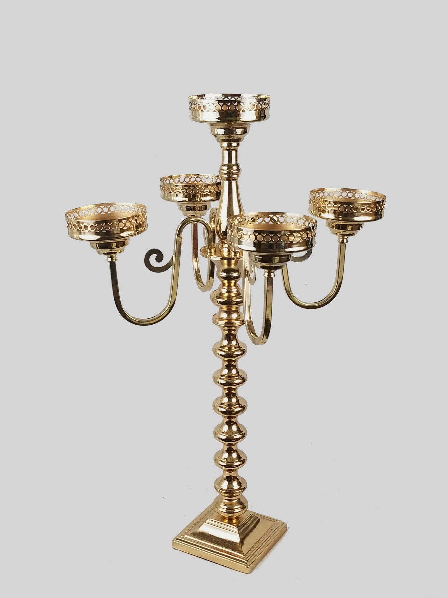 CCH0468 - Gold Metal Candelabra 4 Arms  and 1 Center Candle Holder